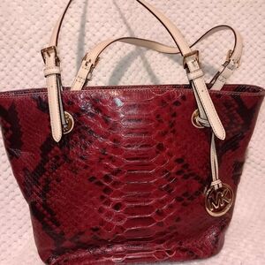 Michael Kors Burgundy Snake Print Tote